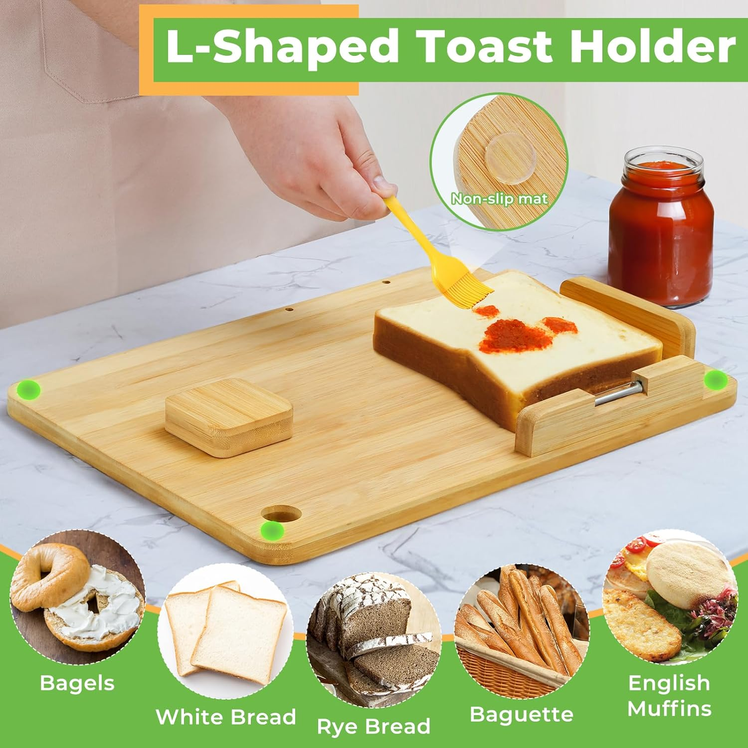 Adaptive One-Handed Cutting Board, Handicap Kitchen Tools with Bread Stops and Steel Spikes, Easy to Clean, Ideal Gifts for Senior Citizens, Stroke Survivors and Amputees image number 5