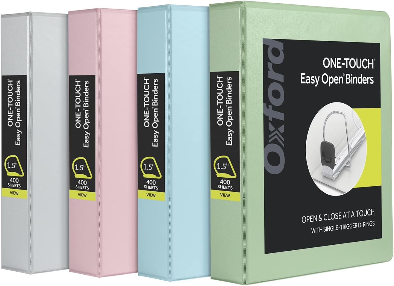 Oxford 3 Ring Binders, Binders for School, 1.5 Inch One-Touch Easy Open D Rings, 3-Sided View Binder Covers, Xtralife Hinge, Non-Stick, Pvc-Free, Natural Pastels, 375-Sheet Capacity, 4 Pack (79918) image number 3