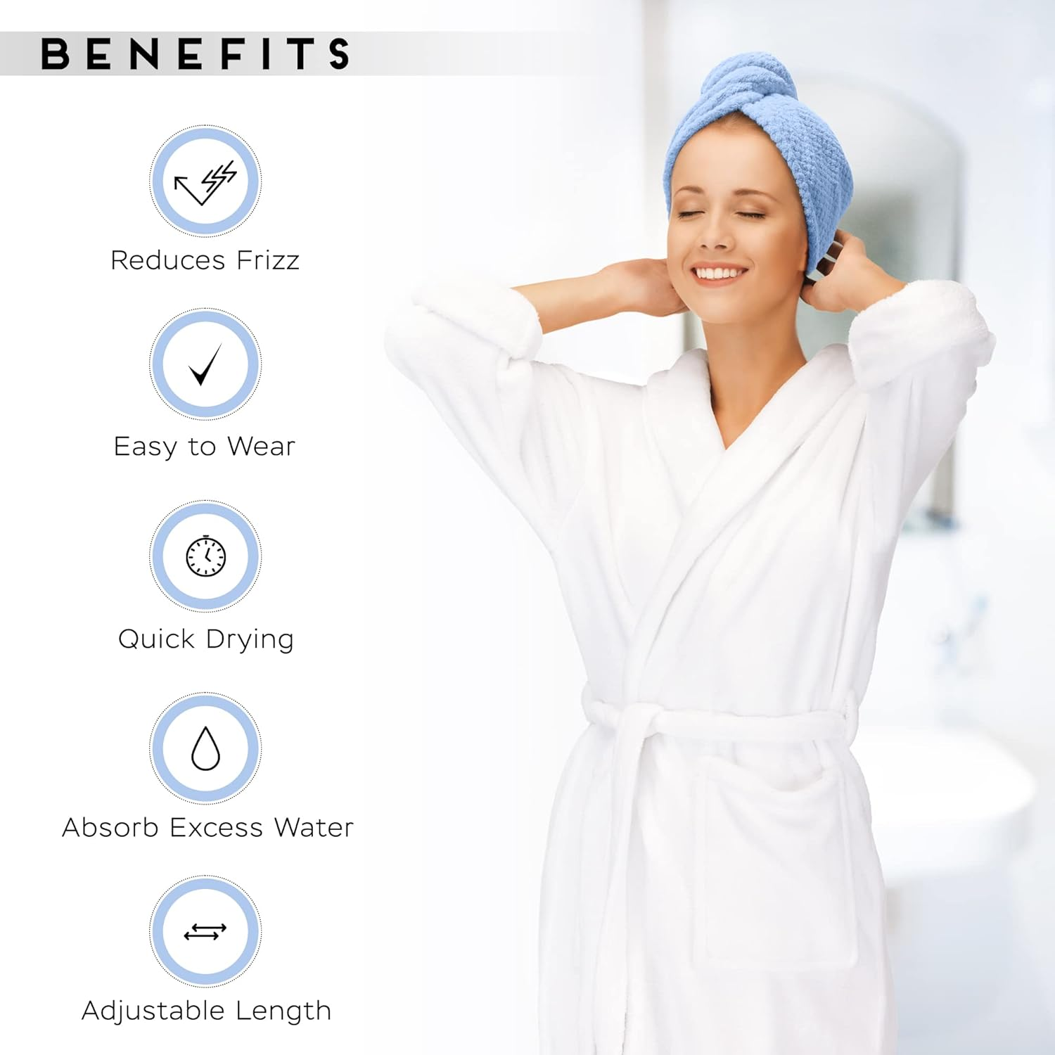 Simplefield 2 Pack Microfiber Hair Towel Wrap for Women, anti Frizz Quick Drying Hair Turban for All Hair Style, Absorbent and Lightweight (Blue)