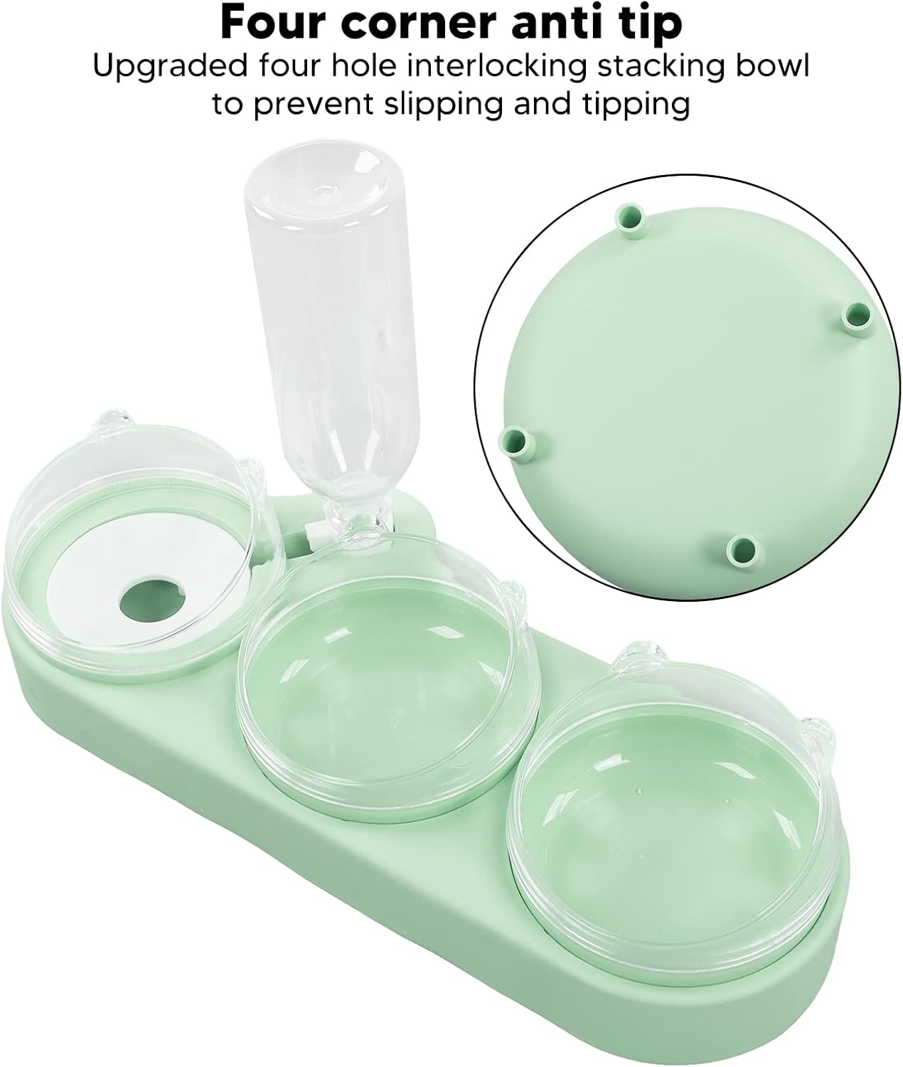 3 in 1 Cat Double Food Bowls, Pet Bowls Pet Food Water Feeder Automatic Puppy Feeder, Multipurpose Food Grade PP Automatic Water Feeder Bowls for Small Cats and Dogs (Light Green) image number 1