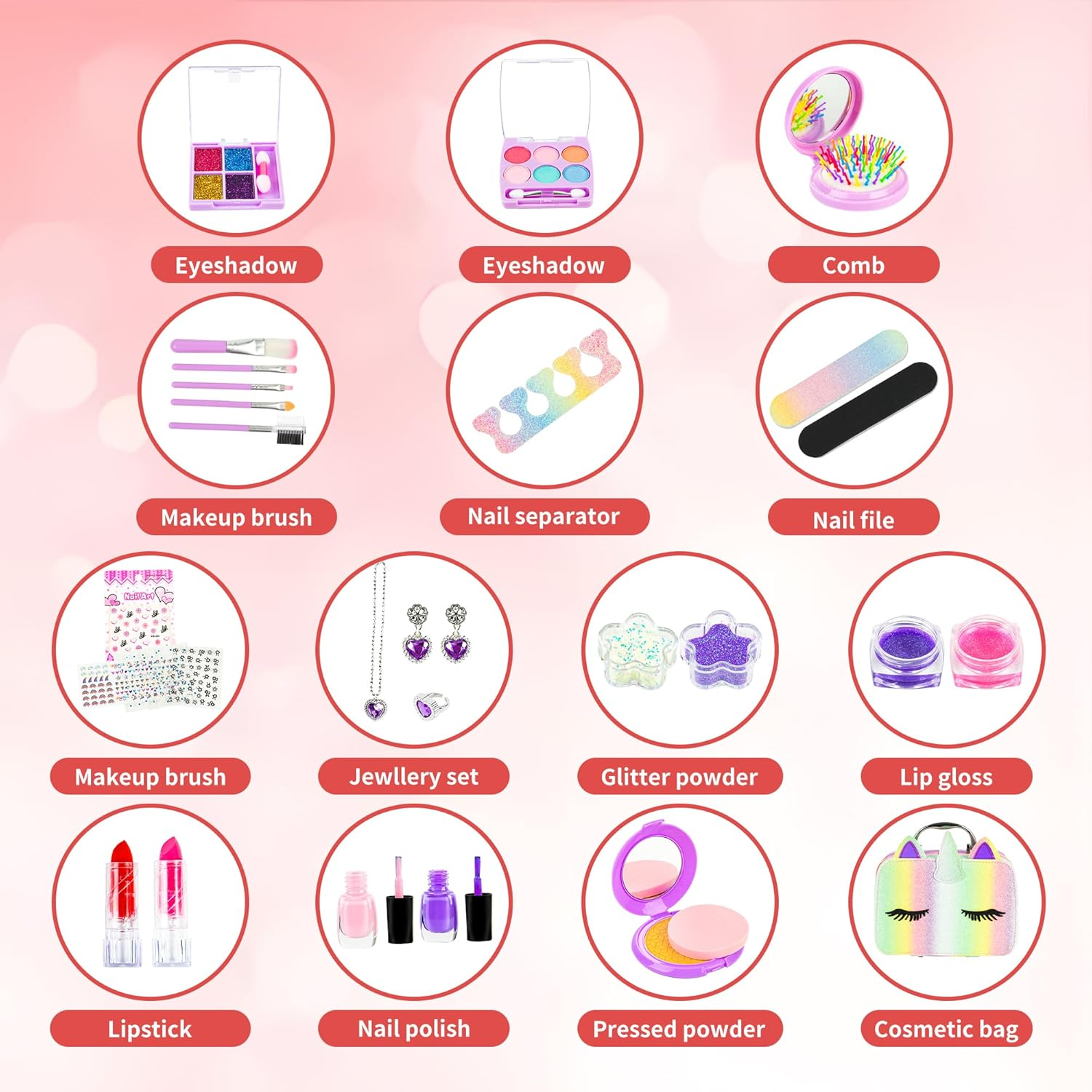 Kids Washable Makeup Girl Toys, Real Make up Set, Little Girls Makeup Kit with Unicorn Bag for Toddler Kid Children Princess, Christmas Birthday Gift Toys for Girl 5 6 78 9 10 Year Old image number 5