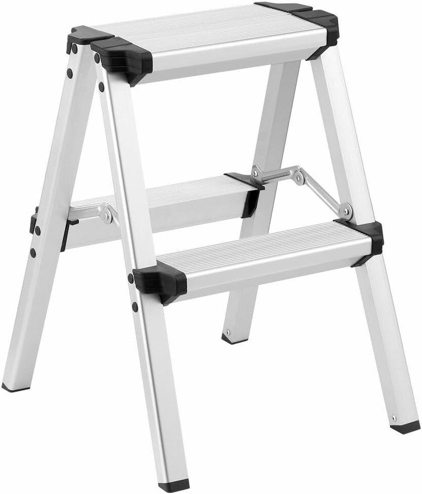 AUSWAY 2 Step Folding Ladder Aluminium Collapsible Stool Foldable Portable Stairs Lightweight Household Warehouse Stepladder image number 4