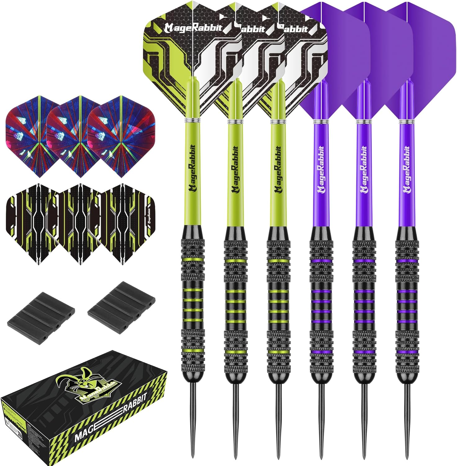 Magerabbit Metal Tip Darts 6 Pieces Professional Steel Darts with 12 Dart Flights image number 4