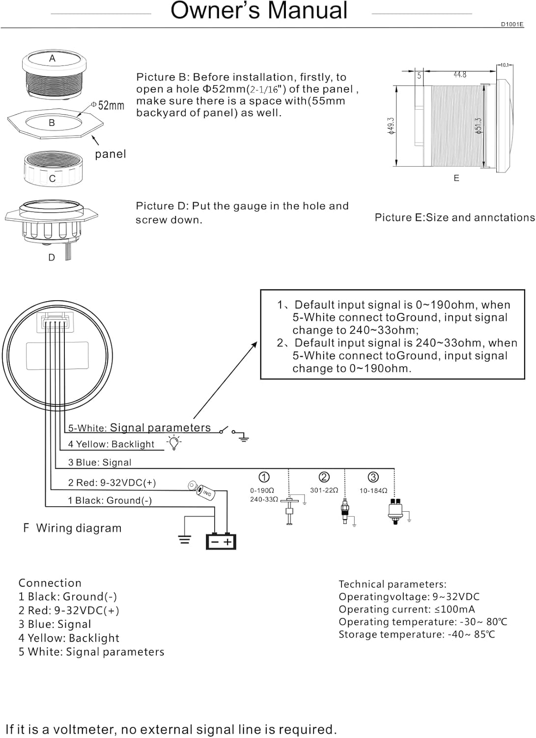 ELING 52Mm Water Level Gauge Meter 0-190Ohm 240-33Ohm Signal Adjustable with Backlight with Alarm for Car Trucks image number 3