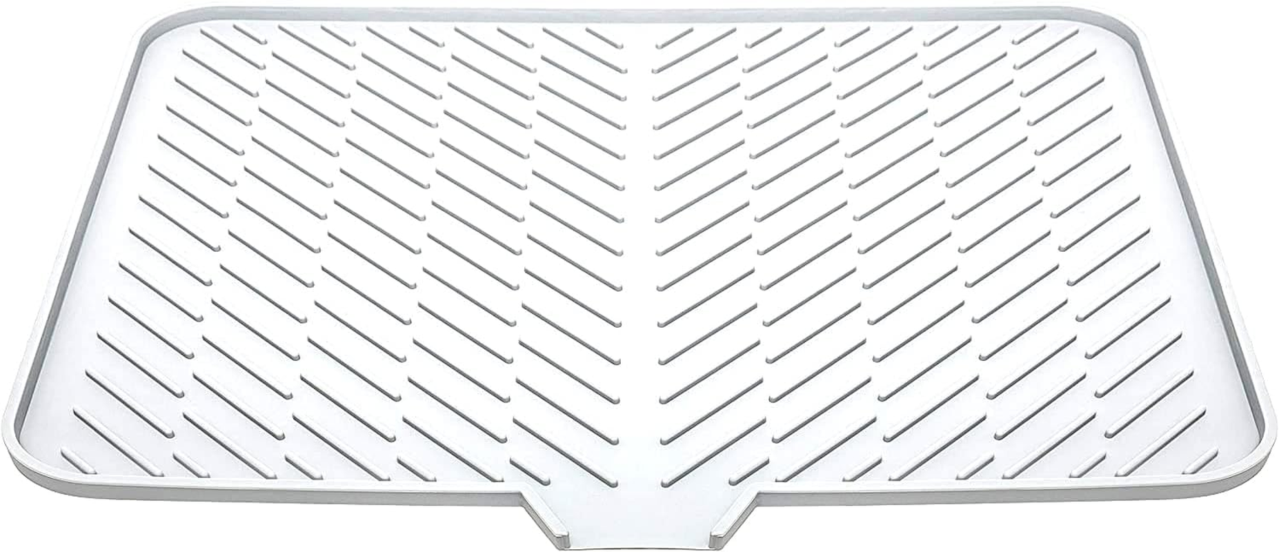 Luxet Silicone Dish Drying Mat with Built-In Drain Lip - Hygienic Drying Pad - Sturdy Compact Easy to Clean Tray Protects Surfaces Prevents Water Build up - 23 X 17 (White)