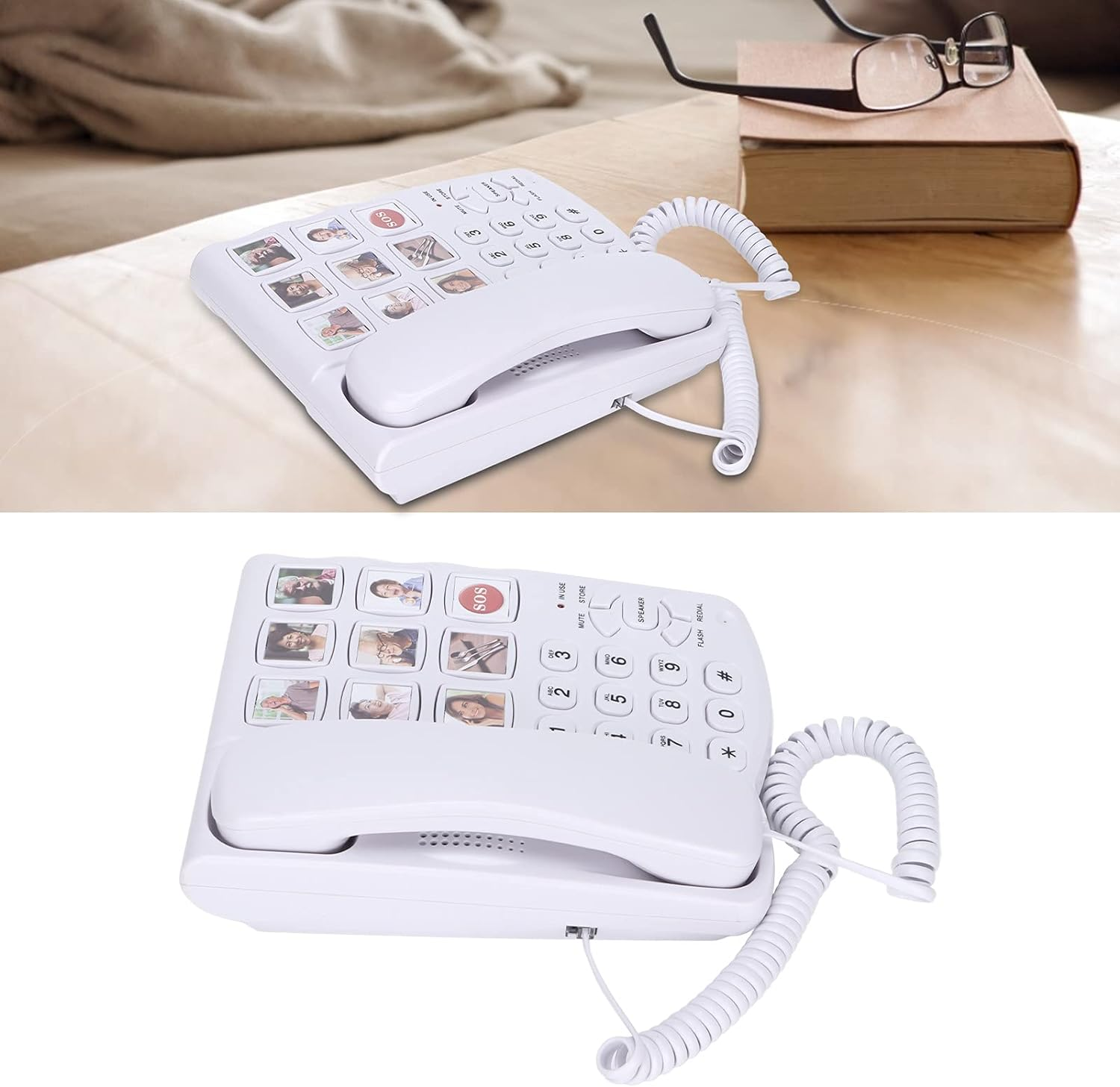 LD‑858HF Big Button Telephone,Plplaaoo Home Phone with Photo Buttons, Amplified Photo Memory Corded Landline for Seniors Elderly, Big Button Phone for Seniors, Dementia, Hearing Impaired image number 2