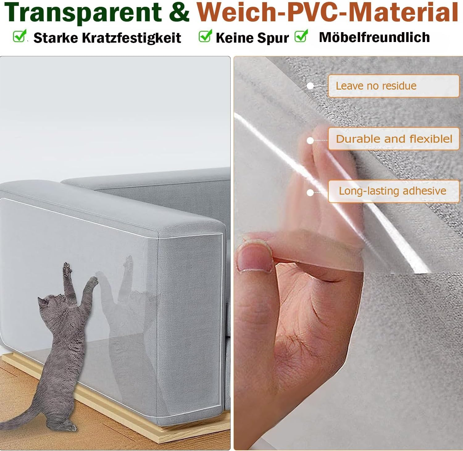 Scratch Protection Sofa Cat Tape, Cat Scratch Protection, Anti-Scratch Film Self-Adhesive Flexible Cut for Fit Couch Door Wall (20 X 500 Cm) image number 3