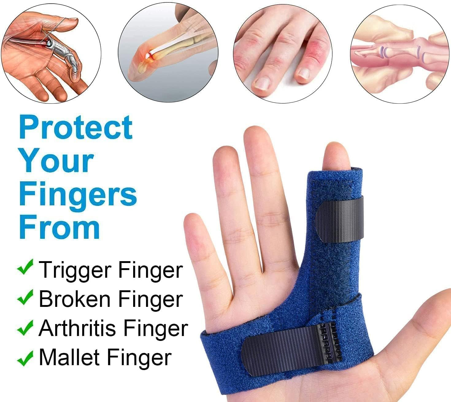 Trigger Finger Splints/Brace for Knuckle Immobilization, Finger Support Brace Finger Stabilizer for Broken Fingers Straightening Arthritis, Fits Index,Middle Ring - Blue image number 5