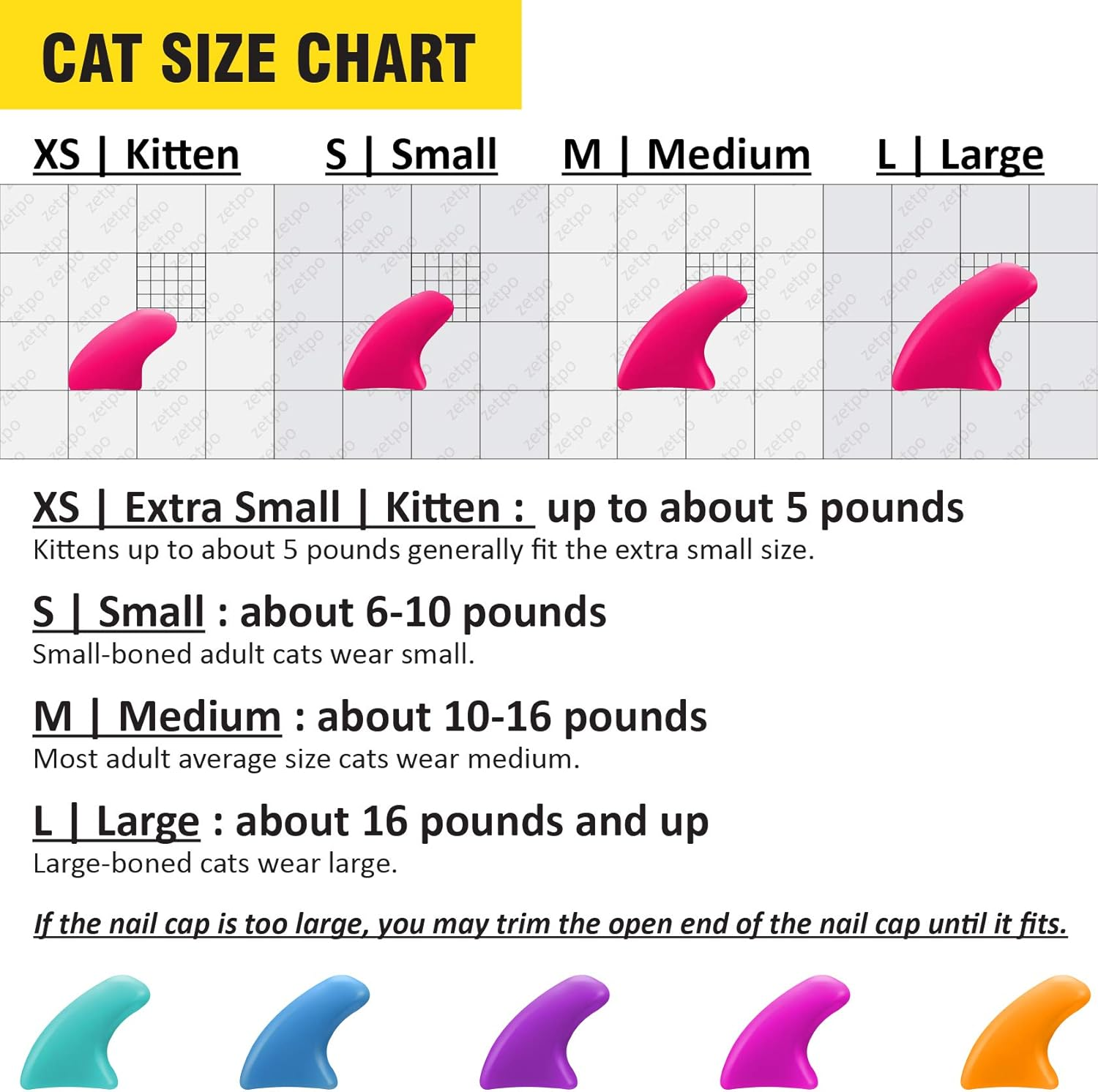 100 Pcs Soft Cat Claw Caps for Cats Nail Claws 5X Colors + 5X Adhesive Glue + 5X Applicator, Pet Tips Cover Paws Soft Covers (S, Turquoise, Sky Blue, Purple, Rose, Orange Peel) image number 2