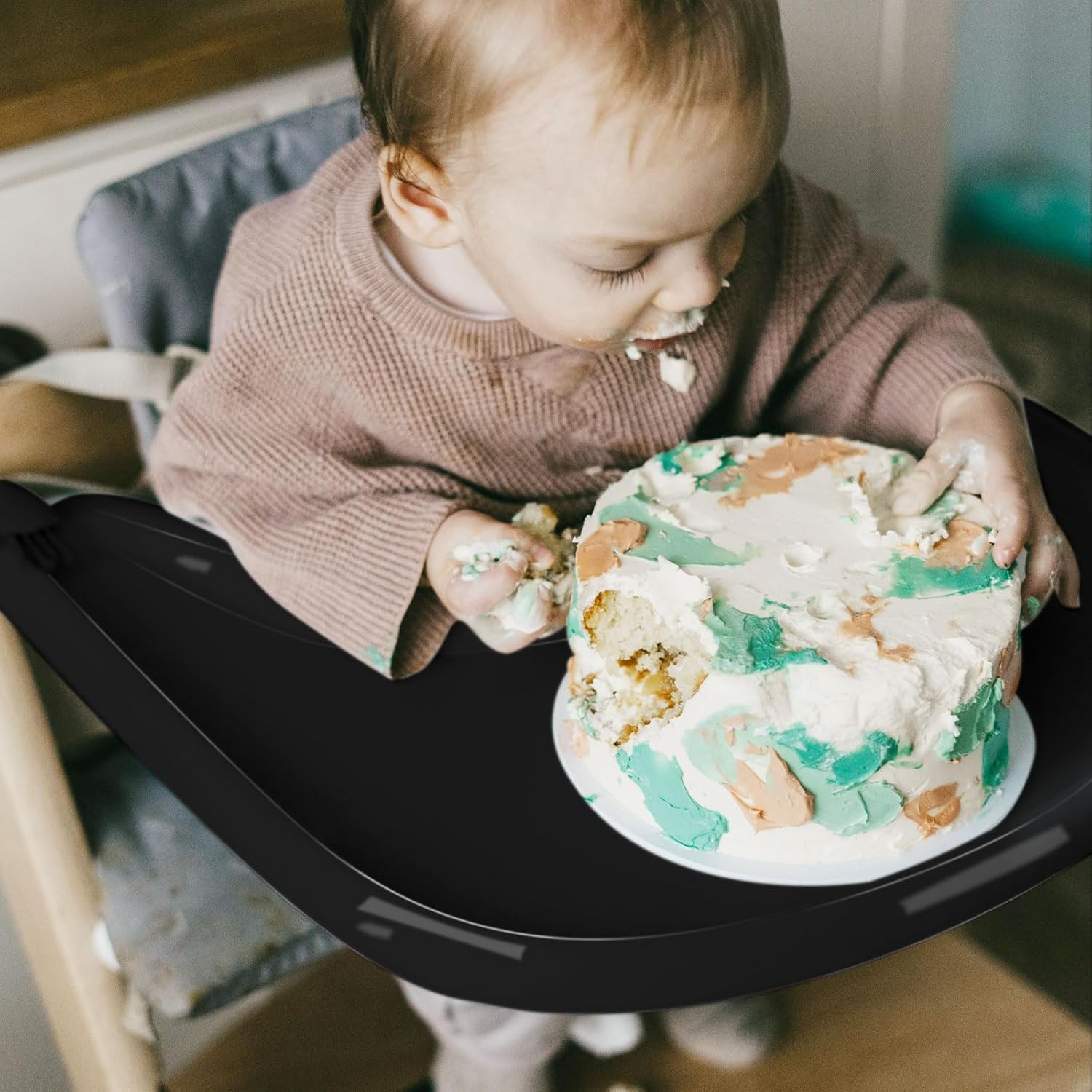 Tray Compatible with Stokke Tripp Trapp Chair, Full Cover High Chair Placemat for Stokke High Chair Replacement Tray High Chair Accessories for Toddler 6-36 Months (Black) image number 4