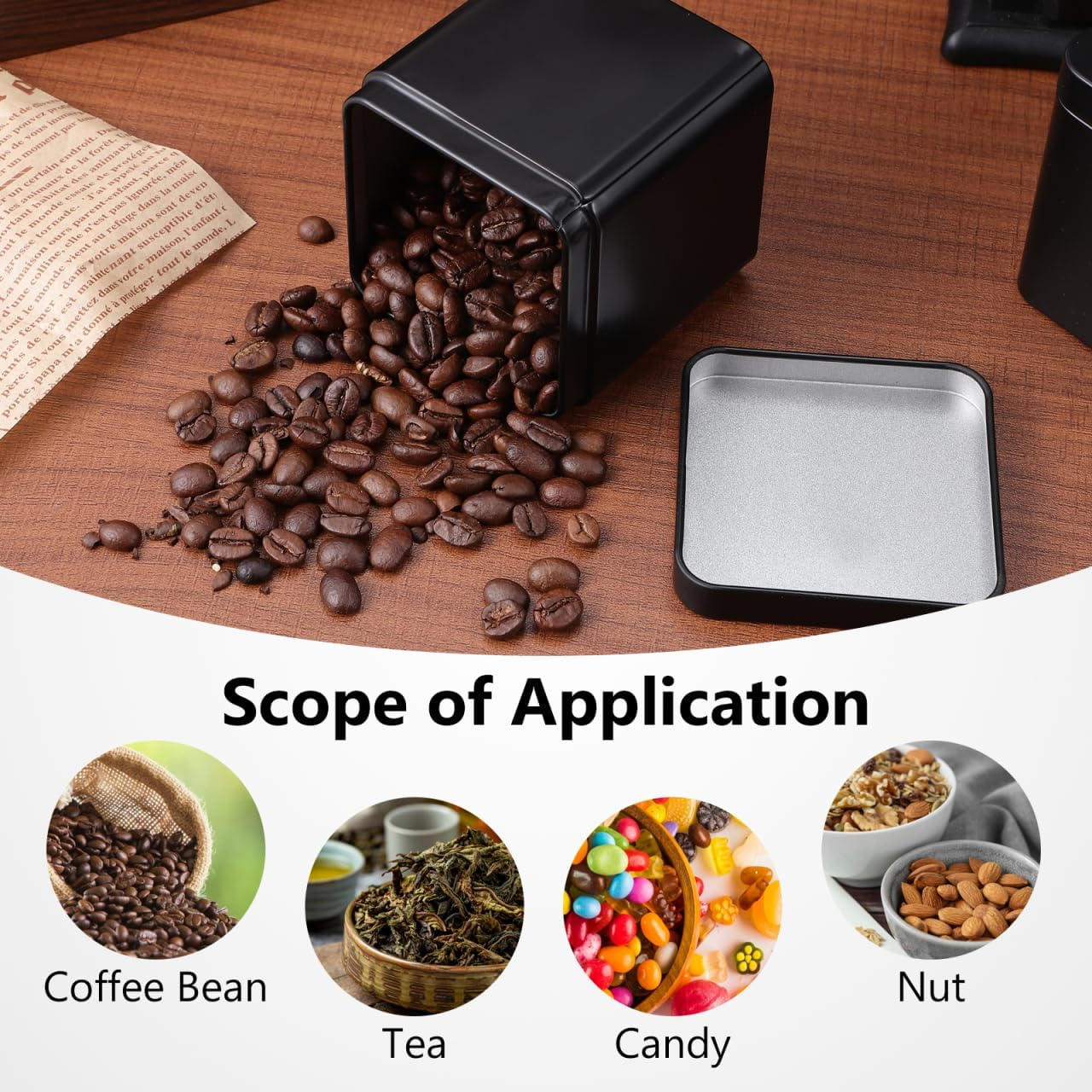 Luxshiny 10Pcs Black Square Metal Tin Containers for Storage, Portable Airtight Tea Canisters for Loose Leaf Tea, Multi-Purpose Small Storage Boxes for Candy, Medicine, and Accessories image number 4