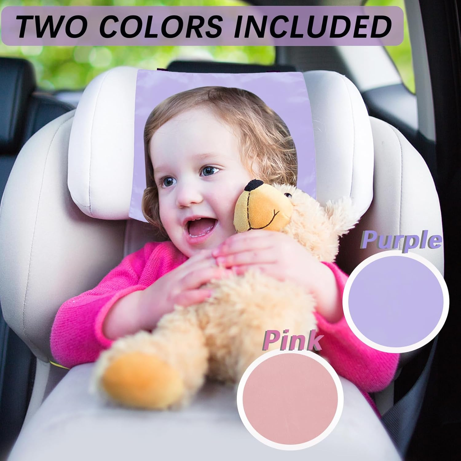 2 PCS Satin Car Seat Headrest Cover for Babies, Soft Silk Feeling Headrest Cover for Hair Protection, Satin Baby Car Seat Hair Protector (Pink+Purple) - Pink+Purple image number 4