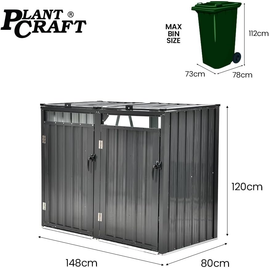 Double Steel Wheelie Garbage Bin Storage Shed, Enclosure with 2 Opening Doors image number 5