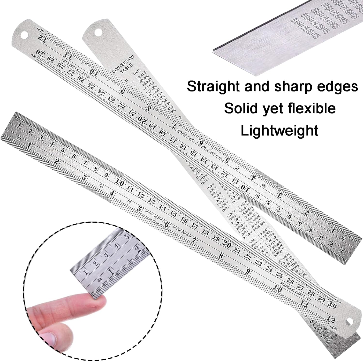 Treayes Metal, Sewing, Scale Ruler - 3 Pieces Stainless Steel Ruler, 12 Inch(30Cm) + 8 Inch(20Cm) + 6 Inch(15Cm), Perfect Straight Edge for Easy Measurements image number 3