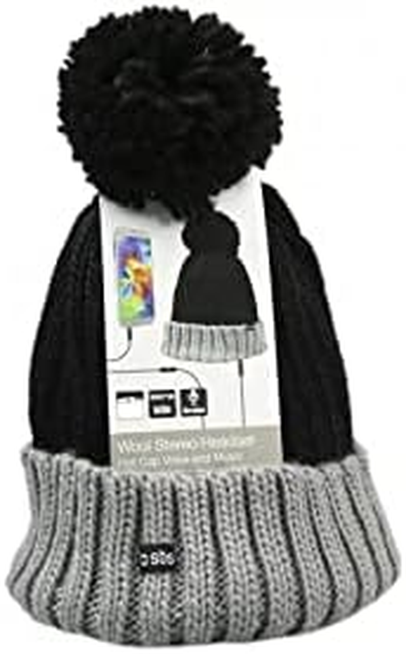 SBS Pon Pon Winter Hat with Integrated Earphones, Hat with Microphone, Reaction Button and 3.5 Mm Jack Plug, Universal for Smartphones and MP3 image number 2