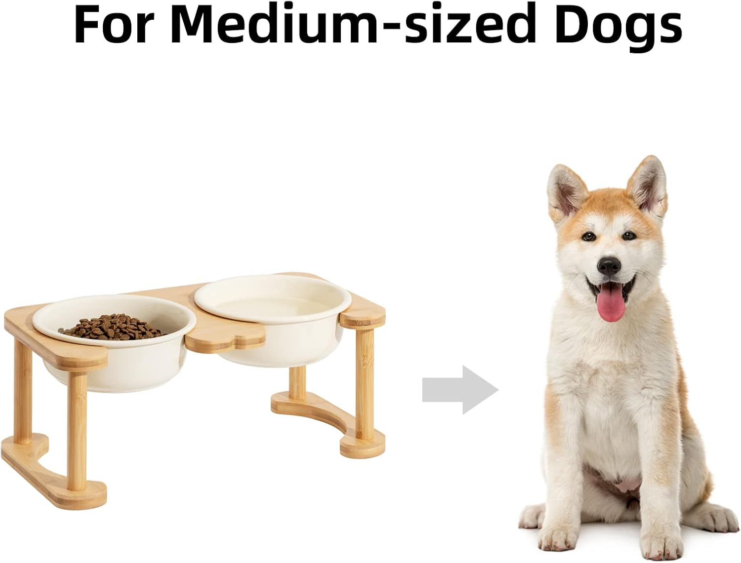 Havniva Ceramics Raised Dog Bowl with Non-Slip Stand Elevated Dog Bowl for Medium Dog Food and Water Bowl Dog Dish Pet Feeding Bowl (Double 6.9" Bowl, Cream White) image number 1