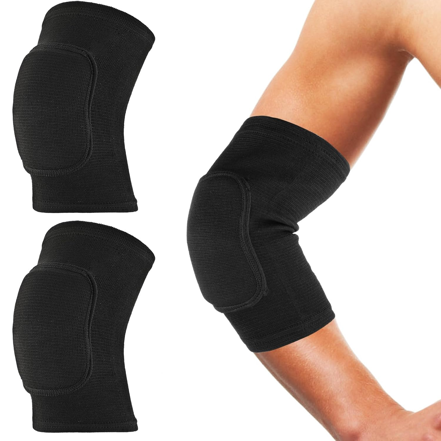 Sibba Compression Elbow Pads Arm Brace Support Fitness Arm Knee Protector Volleyball Basketball Breathable Elbow Wraps for Kids, Men and Women (Full Black) image number 2