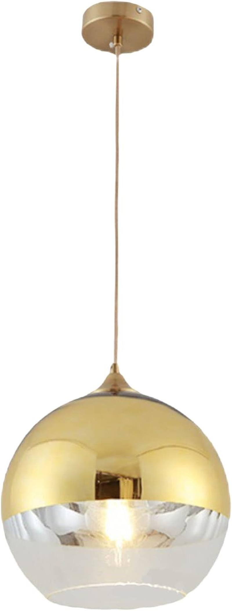 DGY-1004 Wooden Plated Glass Ball Lampshade Modern Simple Ceiling Light Pendant Lamp Kitchen Island Dining Room Bedroom Chandelier (Silver, 20 Cm)