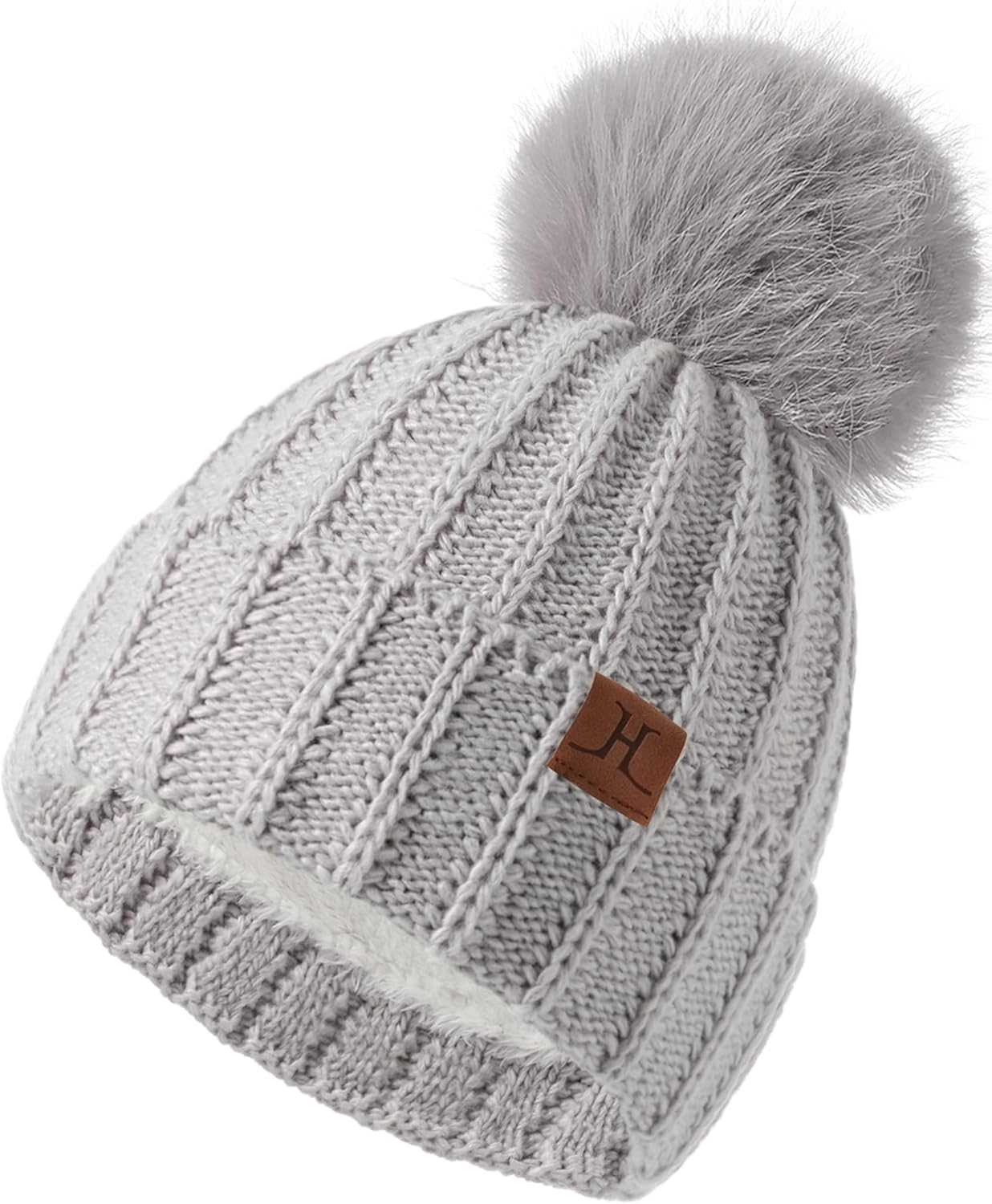 Womens Winter Hat with Pom Pom, Knit Fleece Beanie Hats for Women Cold Weather, Warm Toboggans Cap
