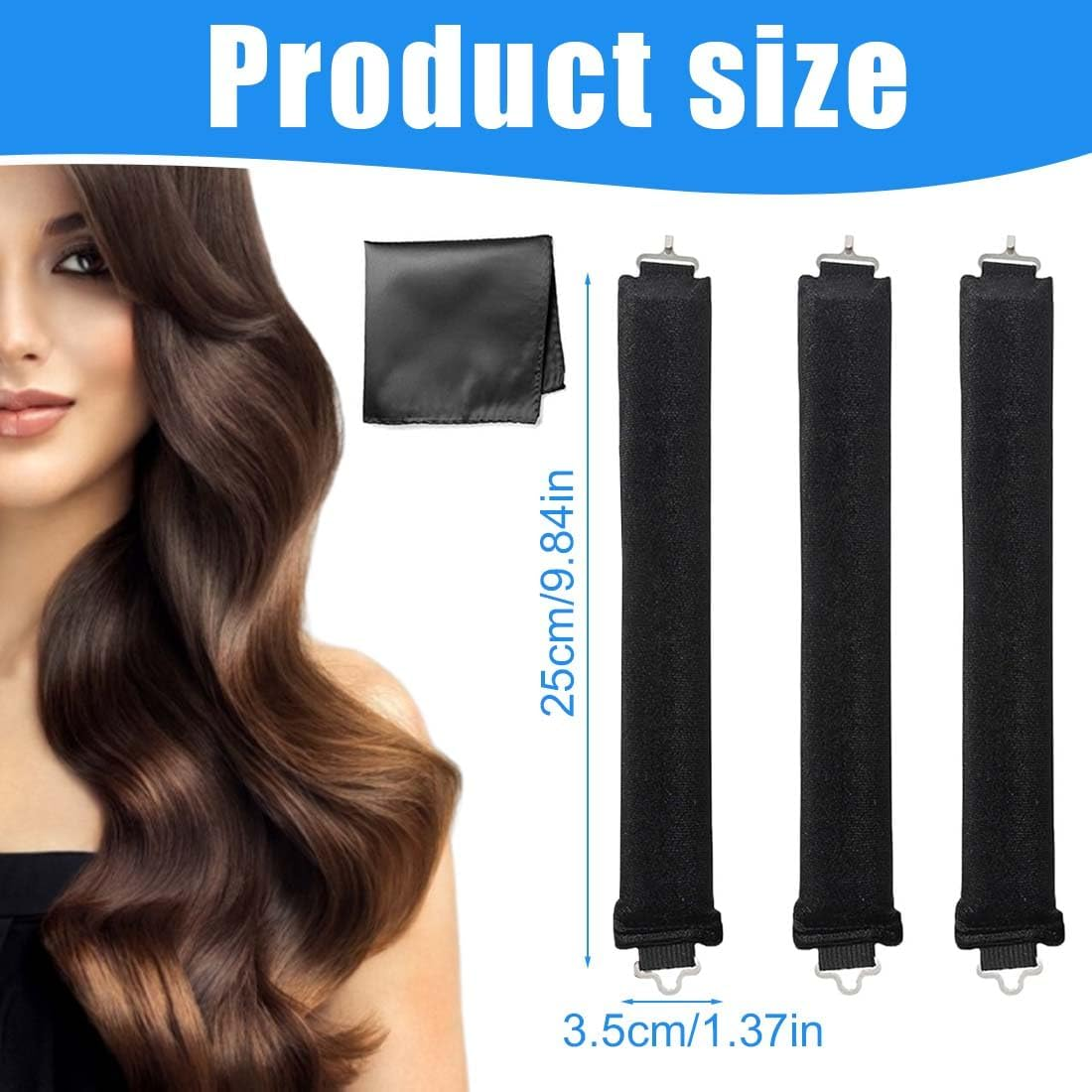 Weddhuis Pack of 3 Heatless Curls Band Overnight Blowout Curls without Heat DIY Overnight Curls Rubber Heat Free Curlers Curls Overnight for Medium Long Hair (Black) image number 1