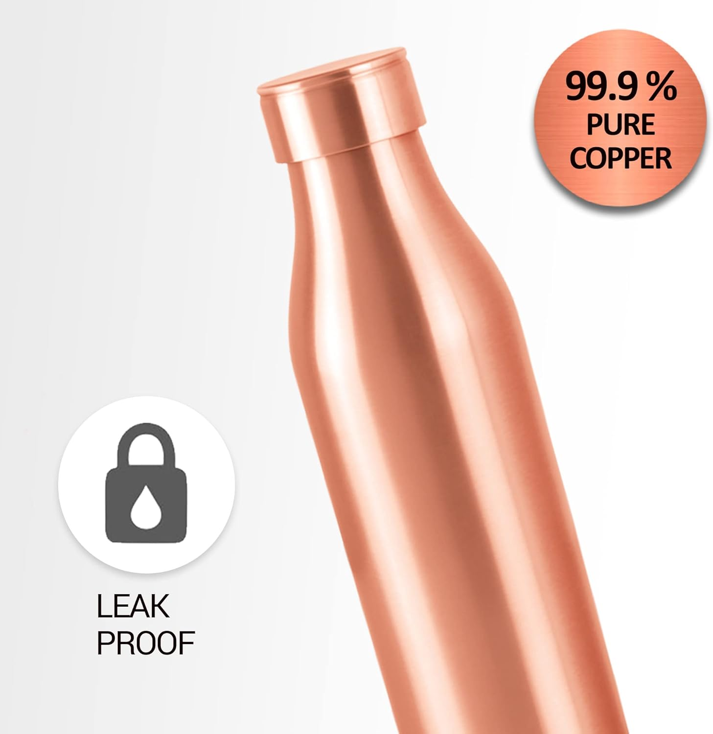 Milton Copper Water Bottle 34 Oz Extra Large - an Ayurvedic Pure Copper Vessel, Drink More Water, Lower Your Sugar Intake and Enjoy the Health Benefits Immediately- 960 Ml Copper Charge image number 2