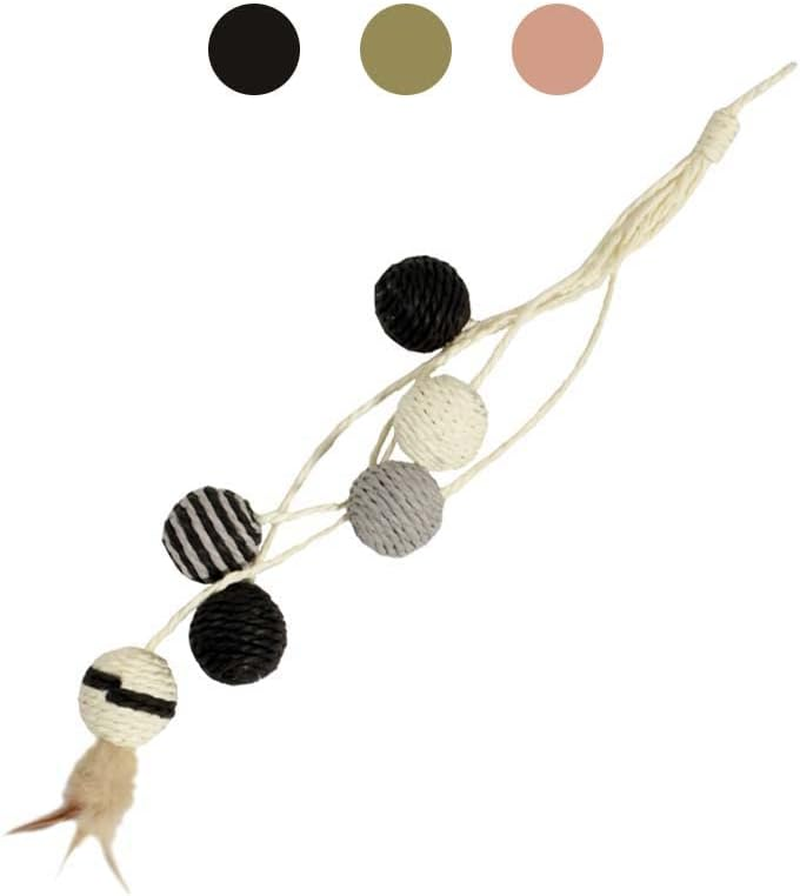 Bobby Bille Recycled Rope Cat Scratching Post with Balls and Feathers Hanging Scratching Post, Green, 52 Cm