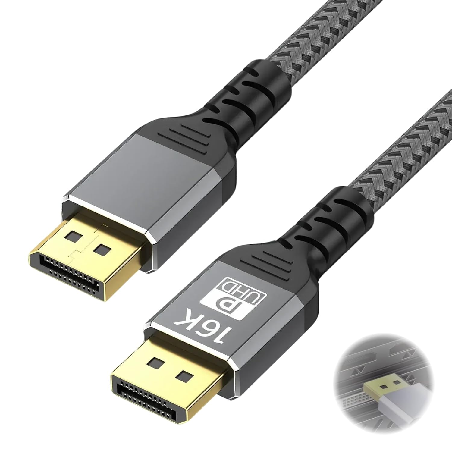 Displayport 2.1 Cable 2M 16K@60Hz, 8K@240Hz, 4K@240Hz, 80Gbps High Speed DP Cable with Freesync G-Sync Compatibility, HDR, HDCP, DSC 1.2A, Perfect for Gaming Monitors and High-Resolution Displays image number 4