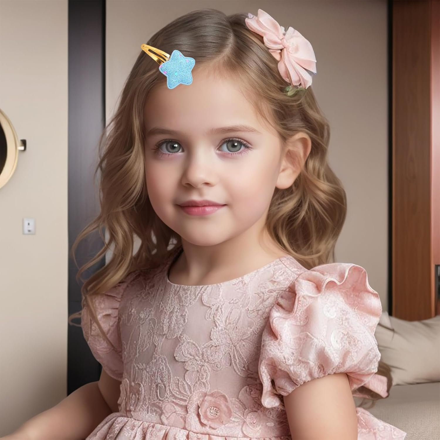 Lilbitty 4 Pairs Glitter Hair Clips for Girls - Cute Star Hair Clips for Kids, Colourful Glitter Hair Clips for Toddlers, Idea for Birthday Parties image number 6