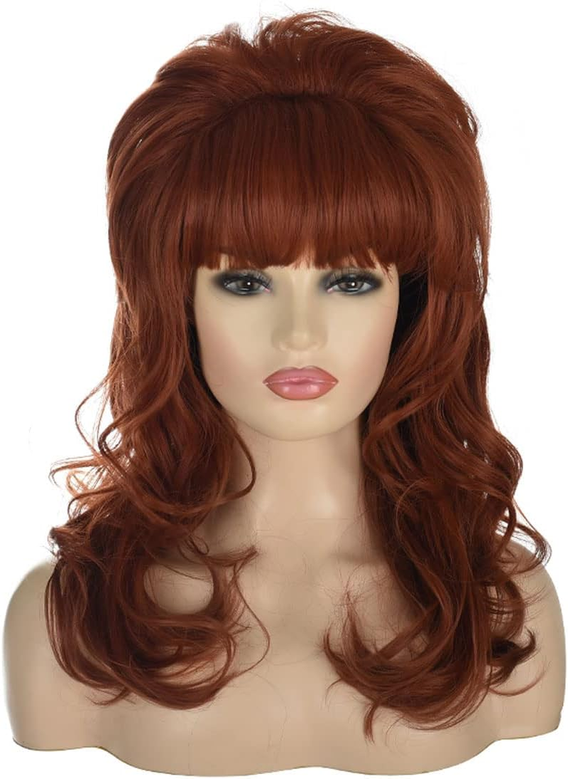 80S Housewife Wig FVCENT Large Bouffant Hair Long Wavy Classic Beehive Wigs with Bangs Married Costumes for Women image number 3