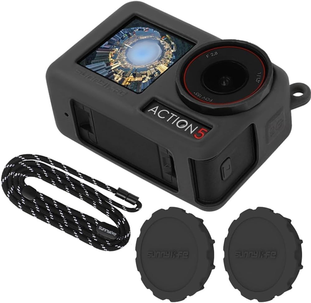 Protective Case Cover for DJI Osmo Action 5 Pro, Silicone Case Soft Anti-Slip Cover Anti-Scratch Sleeve for DJI Osmo Action 5 Pro with 2Pcs Lens Cap