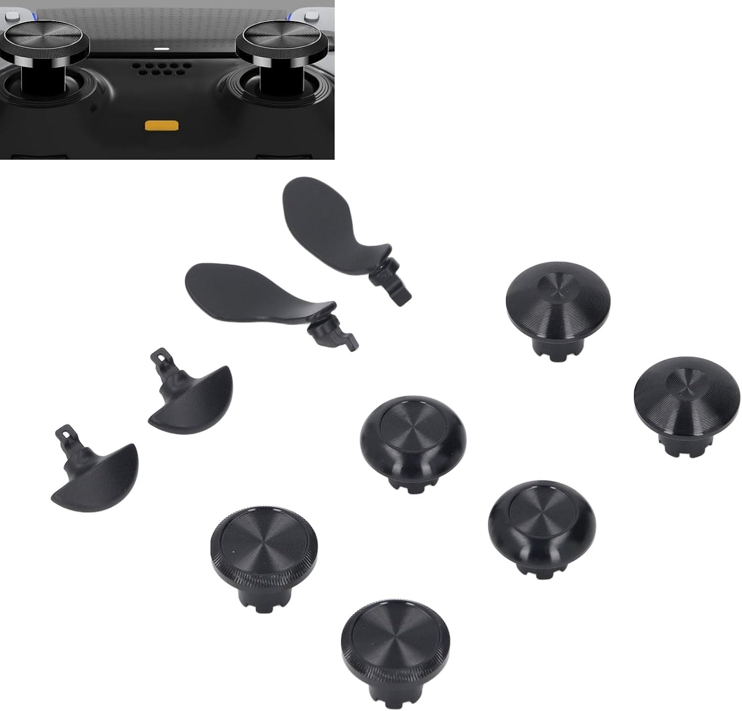 Metal Thumbsticks for PS 5 Edge Controller, 6Pcs Metal Joystick Caps + 4Pcs Metal Back Paddles, Interchangeable Analog Stick Joystick Caps with Paddles for PS 5 Edge Controller - Black image number 3