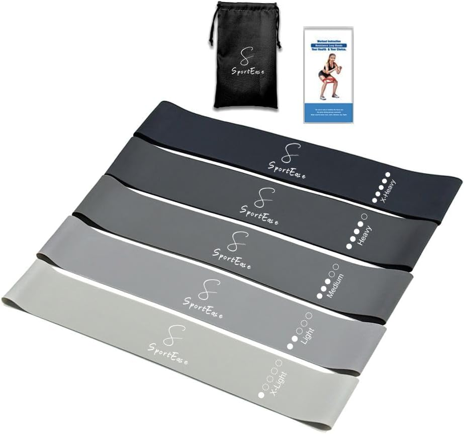 S Sportease Grey Booty Bands Set - 5 Piece Eco-Friendly Natural Latex Resistance Bands - Gym & Home Exercise, Pilates, Strength Training - Colour-Coded, Tear-Resistant Fitness Equipment image number 2