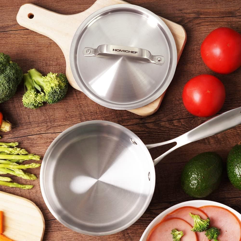 HOMICHEF Matte Polished Nickel Free Stainless Steel 1.75 Qt(Quart) Sauce Pan/Sauce Pot with Lid - Nickel Free Stainless Steel Sauce Pan 16Cm 1.6 Litre - Cookware Pots and Pans Sets image number 4