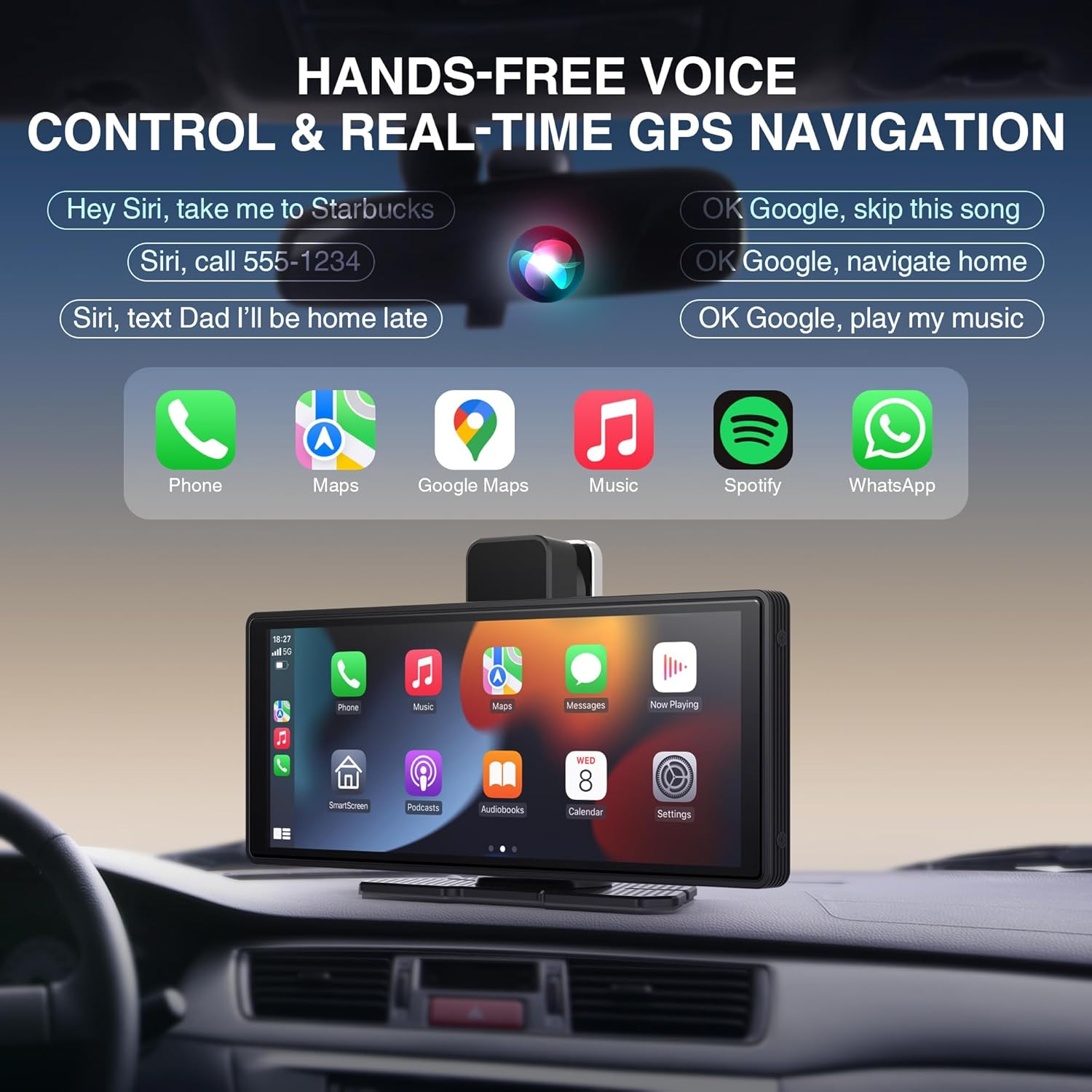 KTX 10.26 Inch Carplay & Android Auto Screen with 4K Dash Cam, Wireless Airplay, GPS Navigation, Backup Camera, Bluetooth, Portable HD IPS Display with FM/AUX &ndash; for All Cars & Trucks image number 4