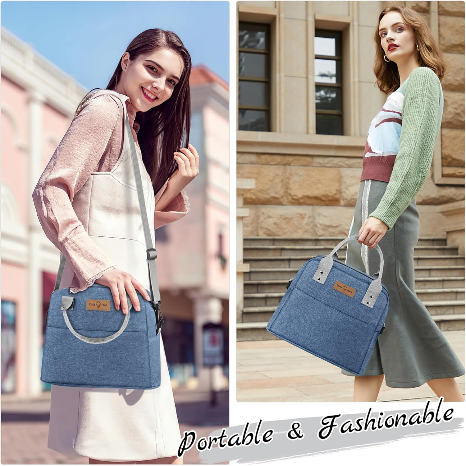 Lunch Bag Insulated Lunch Tote Bag with Adjustable Strap Reusable Lunch Box for Women/Men/Kids Leakproof Lunch Bags Portable Thermal Cooler Bag for Work School Picnic, Blue image number 2