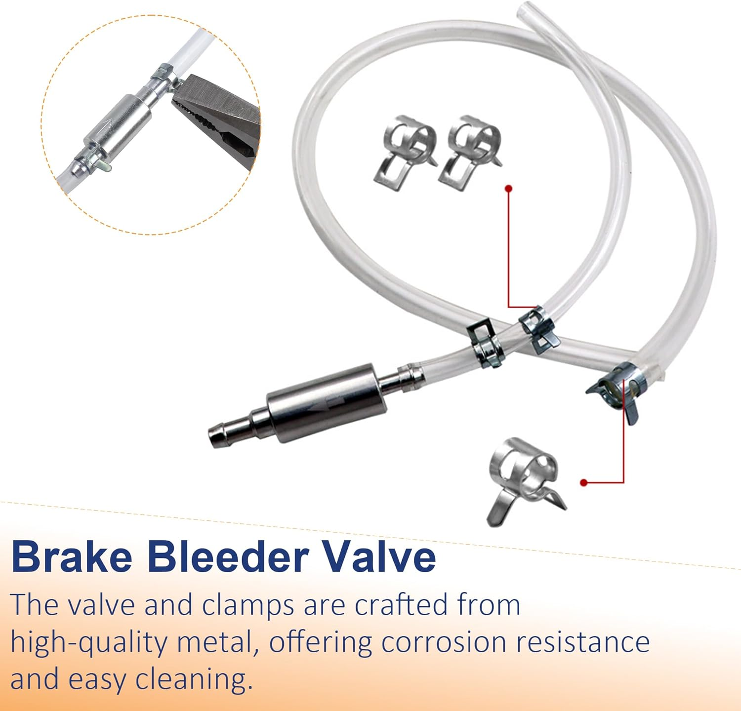 Brake Bleeder-One Way Check Hose Valve, 2PCS Brake Bleeding Kit Including Corrosion-Resistant Hose Aluminum Pump Valve Body for Car, Motorcycle with Operation Gloves image number 2