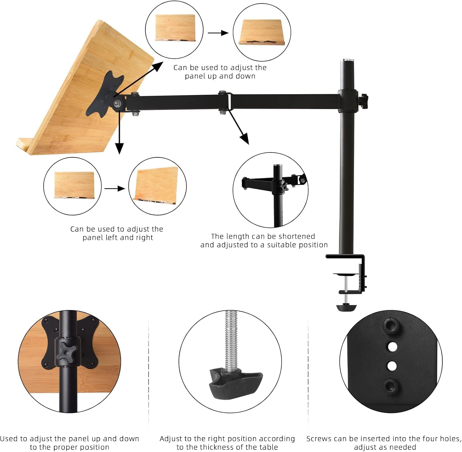 Wishacc Bamboo Book Stand Height Adjustable with Clamp, Table Side Cookbook Rest - Desktop Reading Mount Holder with Sturdy Page Clips 11 X 8.1 Inch image number 4