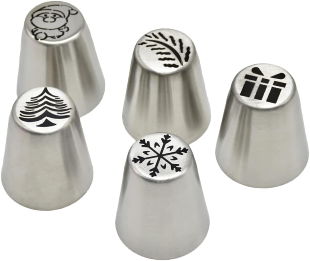 5Pcs Stainless Steel Christmas Pastry Piping Tips for Cake Decor Cookie Cupcake Icing Nozzles Xmas Piping Tip for Baking image number 5