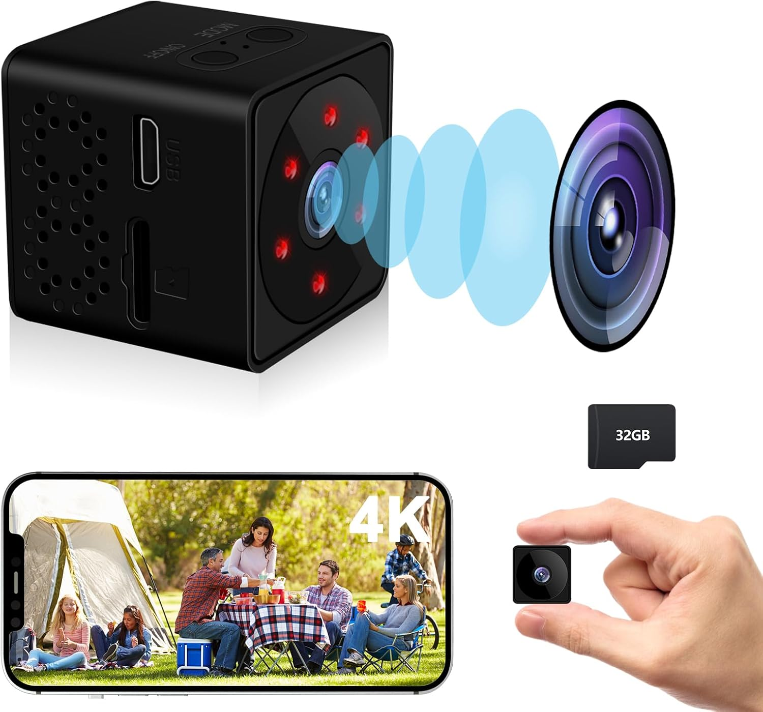 Mini Security Camera Wifi or No Wifi Optional, UCOCARE 4K Spy Camera with 32GB Memory Card, Cameras for Home Security, 150&deg; Wide-Angle, Night Vision, Motion Detection,For Indoor Outdoor (Matte Black) image number 2