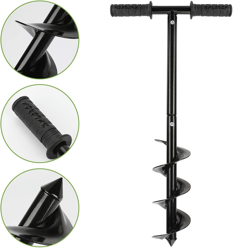 Garden Auger Drill Bit Set, Post Hole Digger, Hand Auger Drill with Non-Slip Handle, Auger Spiral Drill Rapid Planter Fence Post Auger for Planting Trees, Deep Cultivating, Seedlings, 10 X 60Cm image number 5