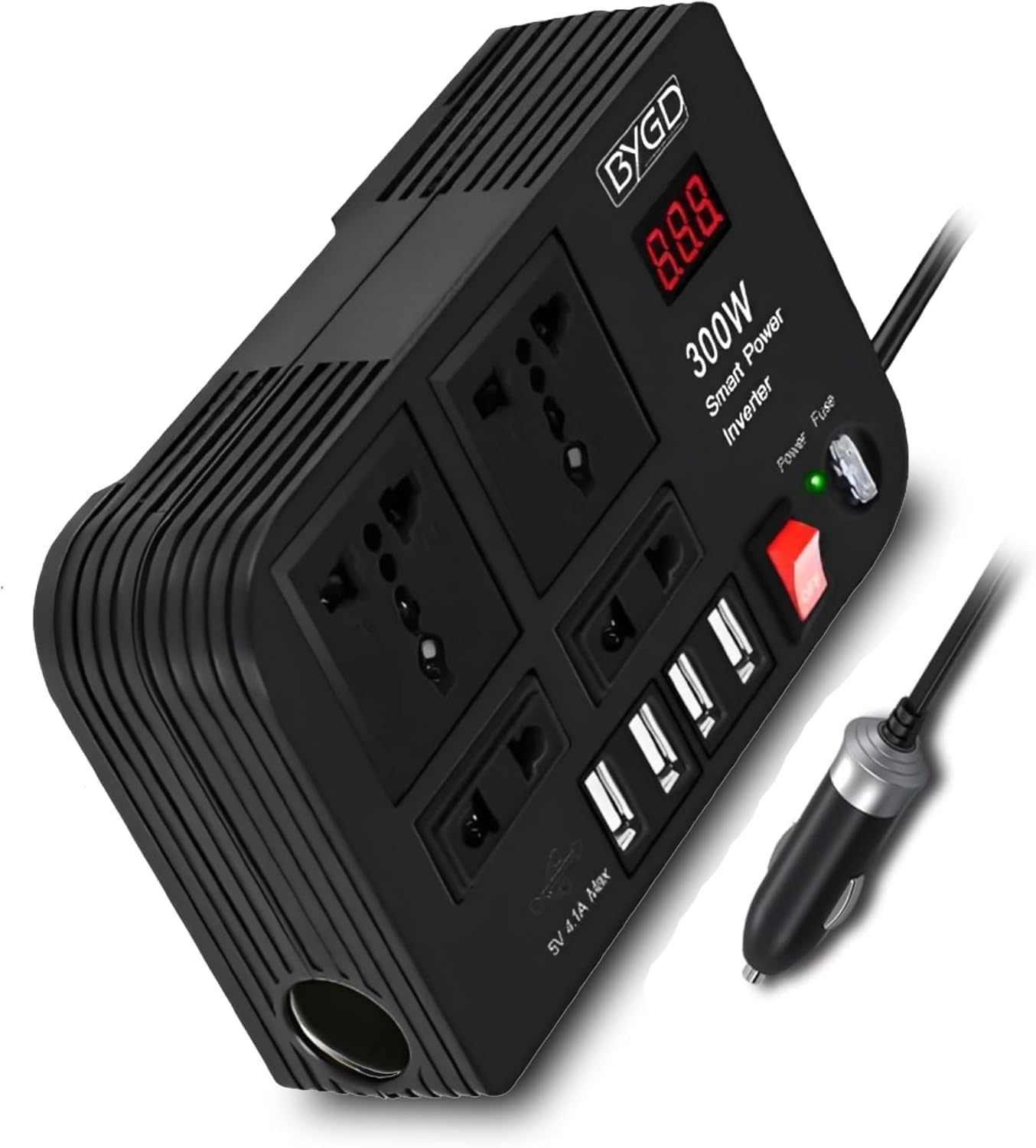 300W Car Power Inverter, DC 12V to 220V AC Converter with LED Display, 4 USB Ports, 4 Charger Outlets, Pure Sine Wave - Portable Charger for Cars, Trucks, Rvs image number 5