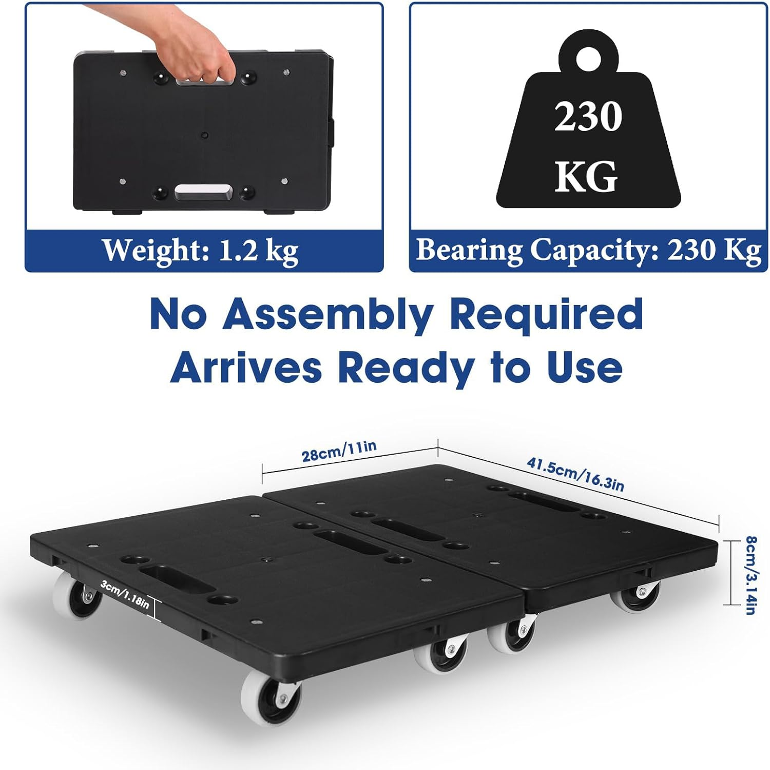 SIMTWO Furniture Dolly, 2 Pack Furniture Movers with 4 Wheels, Heavy Duty Furniture Mover Tools, Small Moving Dolly Cart with 230Kg Bearing Capacity, 41.5 X 28Cm image number 4