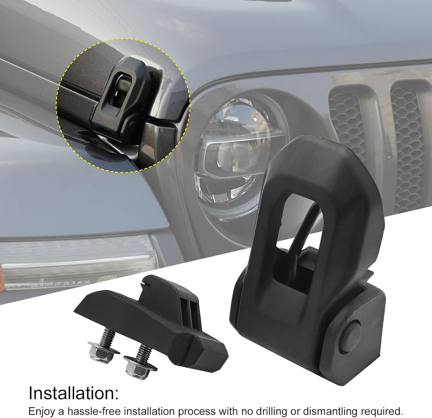 2Pcs Latch Locking Hood Catch Kit Replacement for Jeep Wrangler JK JL 2 Door & Unlimited 4 Door 2007 2008 2009 2010 2011 2012 2013 2014 2015 2016 2017 2018 Hood Locking Mechanism Kit image number 6