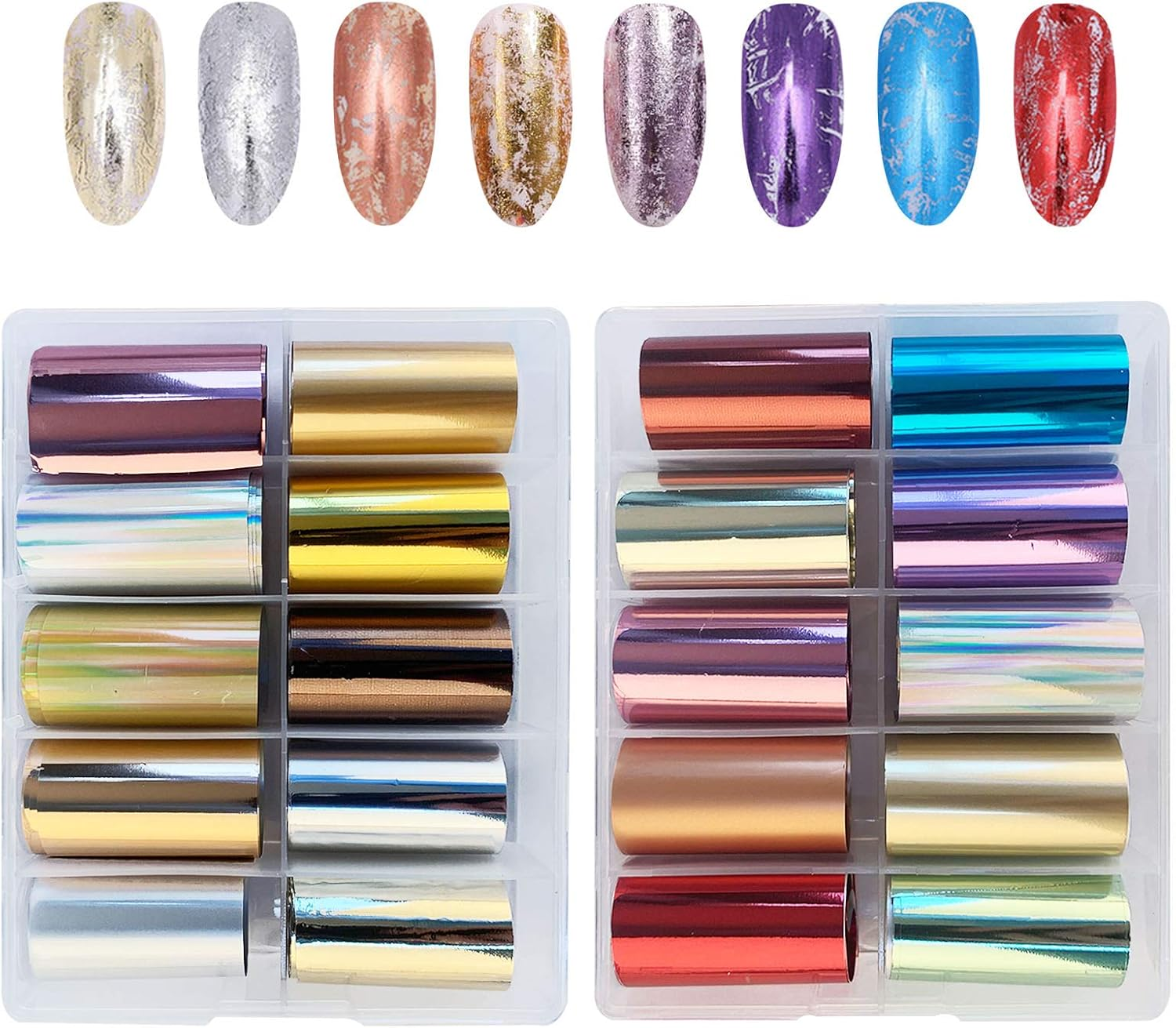 Nail Foil Stickers EBANKU 20 Rolls Holographic Nail Transfer Foil Sticker Nail Foil Adhesive Stickers Decals Gold Silver Nail Art Stickers for Women DIY Manicure Nail Decoration image number 6