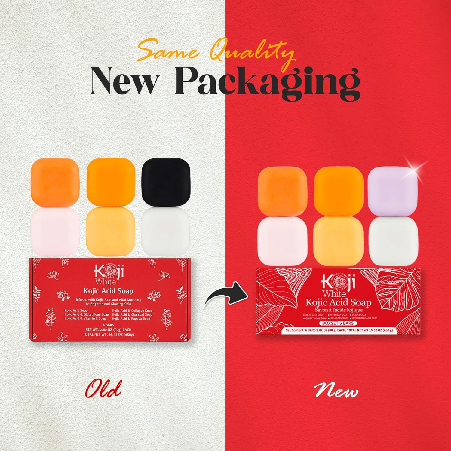 Koji White Kojic Acid Skin Brighten & Glowing Soap, Gift Set for Women with Papaya, Glutathione, Vitamin C, Collagen, Charcoal for Dark Sport, Hydrating Facial & Body, Not Tested on Animals, 2.8 Oz (6 Bars) image number 6