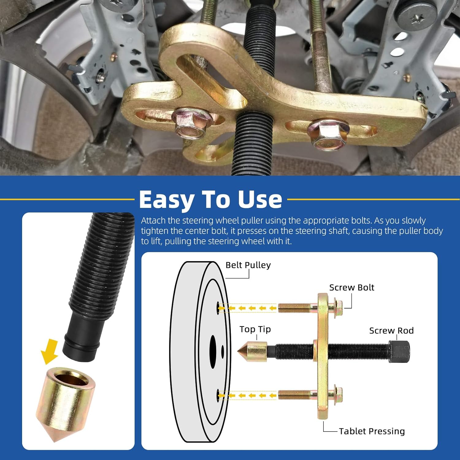 Glarks 13Pcs Harmonic Balancer Steering Wheel Puller Kit Power Steering Pulley Puller Installer Tool Set Crankshaft Pulleys and Gears for Car Pickup SUV image number 5