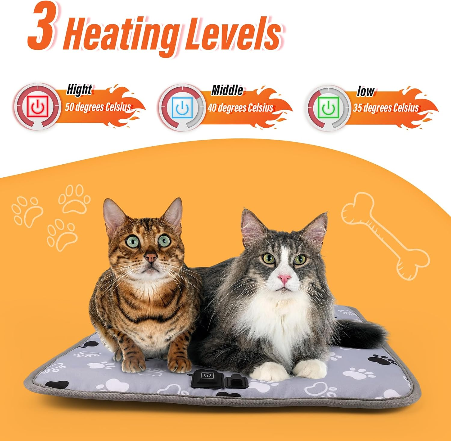 Viiotu 45X45Cm Smart Heated Pet Pad | Type-C Port, 3-Level Temperature Control, Waterproof Oxford Fabric image number 2