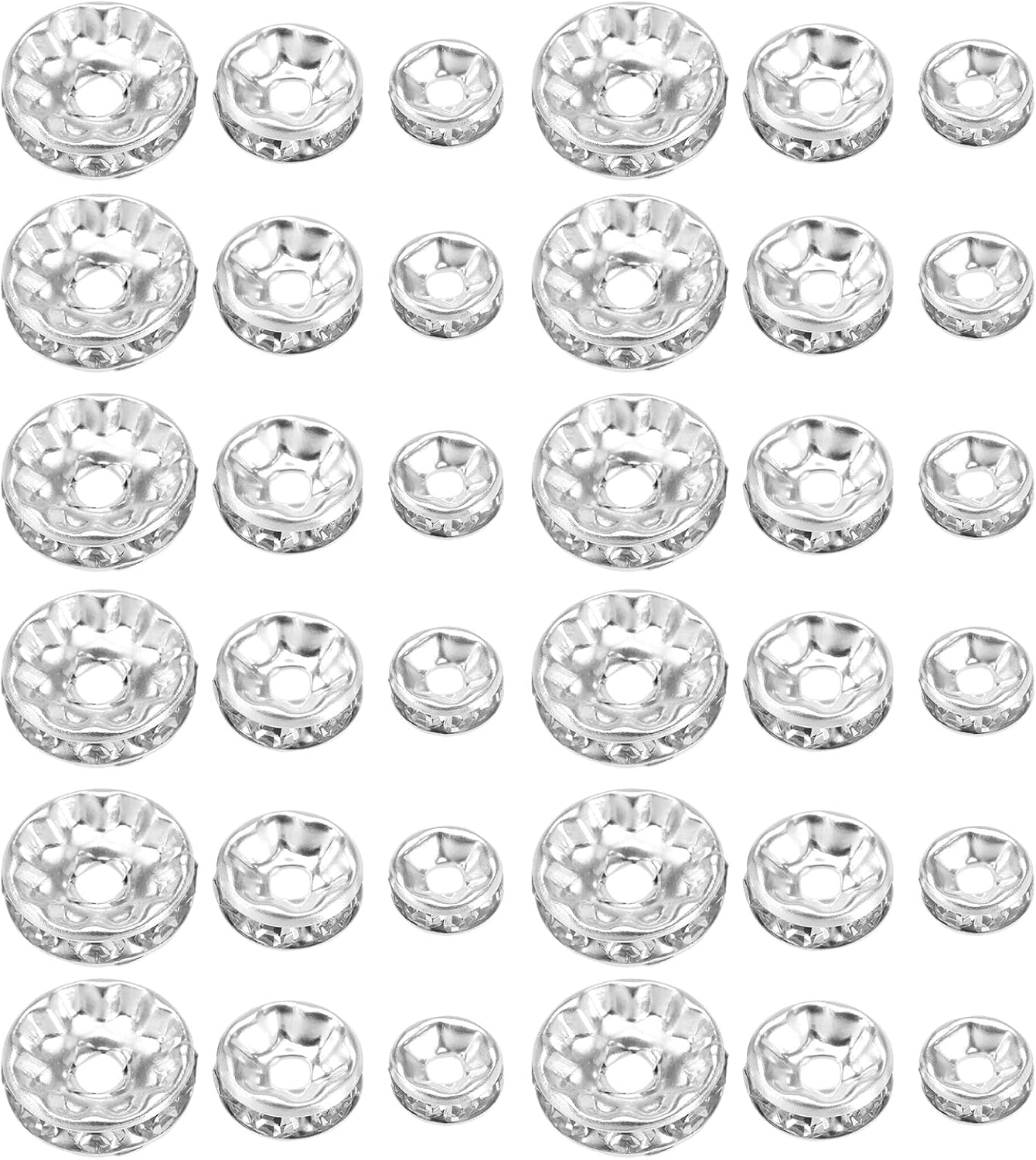 Emagtech 150PCS Rondelle Spacer Beads Shiny Rhinestone Loose round Beads for Bracelet Necklace Earring Jewelry Making Decorations 6Mm 8Mm 10Mm 50PCS Each Size Silver