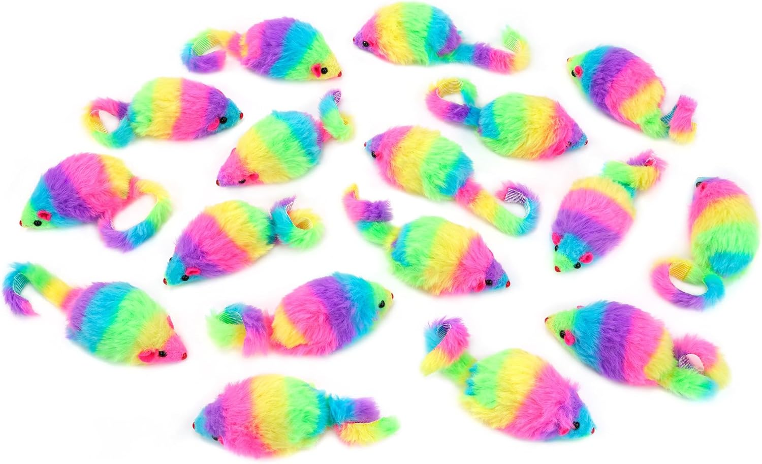 CHIWAVA 24PCS 2.8" Rainbow Color Furry Cat Toy Mice with Rattle Kitten Mouse Interactive Play image number 6