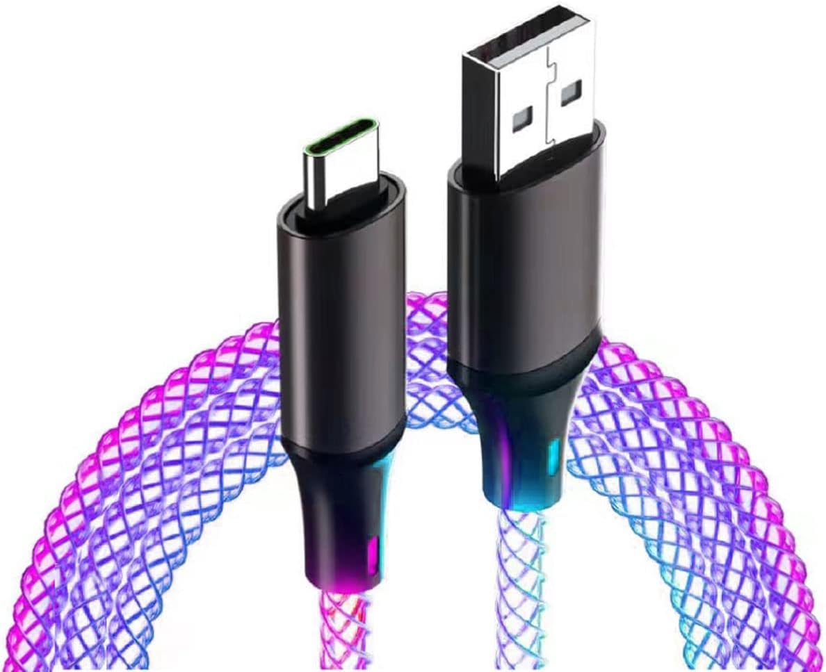 Kashimura NAJ-636 Full Cable Glows Vibrant and Products. Charging & Sync USB-A to Type-C Cable, 4.9 Ft (1.2 M), Rainbow LED